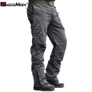 MAGCOMSEN, pantalones militares de carga informales para hombres, pantalones de trabajo negros tácticos de algodón, pantalones sueltos de combate del ejército de tiro Airsoft, pantalones de combate 211112