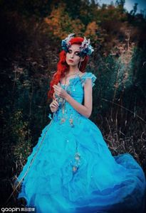 Robes de quinceanera en tulle bleu magique avec des fleurs de fleurs en dentelle en dentelle sexy v coulle plus taille de balles de taille pour fille douce