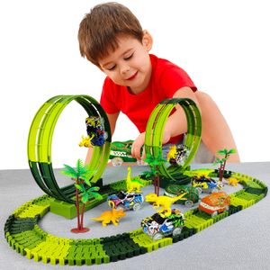 Magic Climbing Electric Dinosaur Track Track Railway Toy Set Set Bend Flexible Track Track Flash Light Car Toy de haute qualité pour Kid 240329