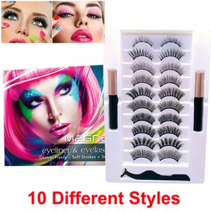 Mise à niveau des cils magnétiques avec eye-liner 10 paires de cils doux 3D 5D 2 tubes de maquillage pour les yeux liquide Sans colle Aspect naturel Cils et pincettes réutilisables