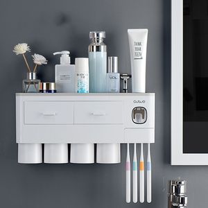 Magnetic Adsorption Inverted tooth cup Toothbrush Holder Toothpaste Squeezer Dispenser Storage Rack Bathroom Accessories 210322