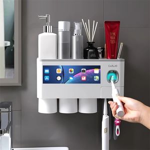 Magnetic Adsorption Inverted Toothbrush Holder Automatic Toothpaste Squeezer Dispenser Storage Rack Bathroom Accessories Home 220107