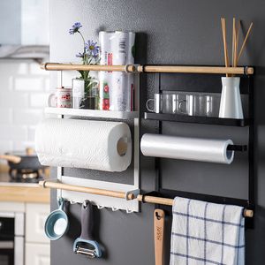 Adsorption magnétique réfrigérateur rack latéral mural multi-fonction support de stockage cuisine papier serviette étagère rack organisateur T200413