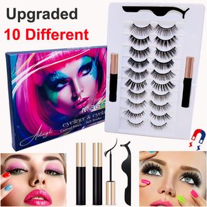 Kit de cils magnétiques avec eye-liner, 10 paires différentes, aspect naturel 3D 5D, faux cils réutilisables, eye-liner liquide et pince à épiler, aucune colle nécessaire