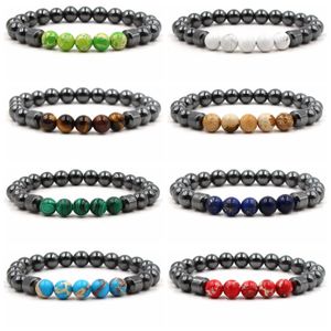 Bracelet de perles en hématite magnétique pour hommes et femmes, brin d'énergie de guérison, pierre réglable, Triple Protection de 8mm, bijoux