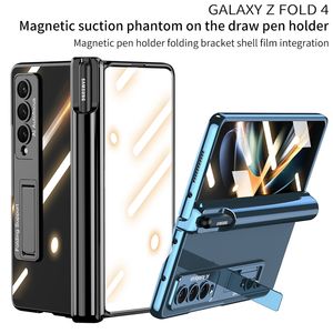 Charnière magnétique Placage Transparent Vogue Phone Case pour Samsung Galaxy Folding Z Fold4 5G S Pen Slot Holder Support Réglable Clear Membrane Fold Shell Antichoc