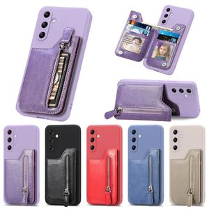 Magnétique Kickstand Retour Wallet Phone Case pour Samsung Galaxy A54 A34 A14e A14 M13 M53 M33 M23 A72 A52 A12 Conception de stockage à glissière Couverture souple