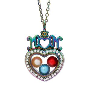 Magnético Arco Iris Color amor mamá cristal vivo memoria medallón colgante perla jaula flotante encantos colgante collar con cadena de acero