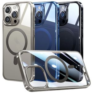 Funda delgada transparente de titanio Original magnética para iPhone 15 Pro Max 15 14 13 12 11 Mag Safe Back Cover