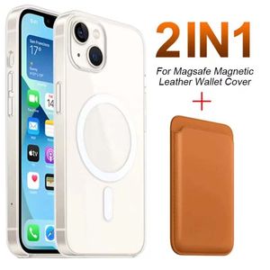 Estuches transparentes magnéticos con cuero magsafe Wallet Tarjeta de crédito Efectivo Pocket Holder Pouch para iPhone 14 12 13 mini pro max Magnet Cover