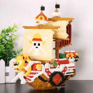 Magnetismo 2385pcs + Thousand Sunny Mini Brick One Piece Pirates Ship Figures 3D Model Anime Micro Building Block Toy para niños Regalo de cumpleaños Q0723