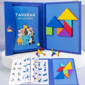 Aimants Magnétique Toys Wooden Jigsaw Magnetic Tangram Puzzle Livre éducatif Toys for Children Kid Kid Portable Montessori Learning Intelligence 240409