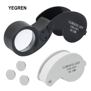 Magnifying Glasses 40X MINI Jewelry Magnifying Glass 2 LED Foldable Magnifier Lens Diameter 25mm Pocket Illuminated Loupe for Jade Appreciation 230410