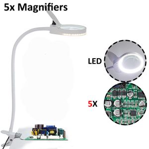 Loupes éclairées loupe à clipser Table de bureau lampe à LED lecture 5X grande lentille loupe avec pince 230912