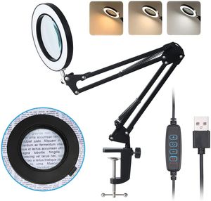 Loupe Loupe avec support de lumière 3 modes de couleur Gradation en continu - Bras oscillant réglable Loupe LED Lampe de bureau pour travaux rapprochés 230620