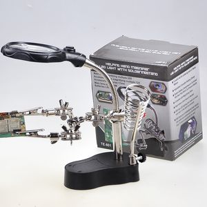 Magnifying Glasses Soldering Iron Station Stand With Welding Magnifying Glass Clip Clamp Third Hand Helping Desktop Magnifier Soldering Repair Tool 230410