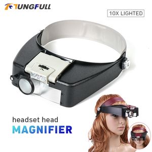 Magnifying Glasses Tungfull Glasses Loupe Wearing Style With Led Light Magnifier Magnifying Glasses Loupe Glasses Magnifier With Led Reading Repair 230410