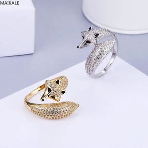 MAIKALE charme réglable renard anneaux pour femmes cubique zircone anneau ouvert or argent couleur doigt bande coréenne mode bijoux cadeaux 240220