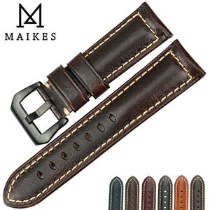 Maikes New Design Vintage Cow Leather Watch Band 20mm 22mm 24mm 26mm Watch Accessories Brown Watchbands for Panerai Watch Strap H0915