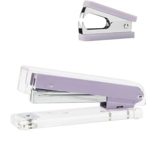 Mailers Purple Metallic Desk Stapler Staples Remover Remover Set Clear Acrylic Body Stapler Manual Tool Tool with Staple Remover Office Kit
