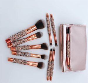10 UNIDS Pink Crystal Makeup Brush Set Powder Foundation Blush Eyeshadow Honey Professional Cosmetics Brushes Kit 15