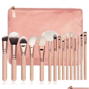 Pinceaux de maquillage marque meilleure qualité 15 pièces/ensemble pinceau avec sac en PU professionnel pour fond de teint en poudre B fard à paupières Eyeliner mélange goutte D Dhtsk