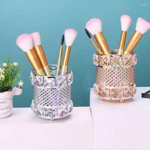 Pinceaux de maquillage organisateur en cristal boîte de rangement en métal Style européen crayon à sourcils porte-rouge à lèvres brosse cosmétique