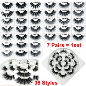 Maquillaje Pestañas postizas 7 pares Pestañas de visón 3D Sin crueldad Volumen Faux Mink Tira de pestañas Pestañas dramáticas Natural Suave 36 estilos