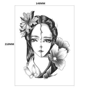 Figura de maquillaje Belleza tradicional derramando lágrimas, geisha, colorida transferencia de agua impresa flor brazo anti tatuaje genuino pegatina