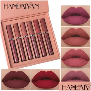 Ensembles de maquillage 6pcs / set handaiyan veet mat brillant à lèvres violet rouge terre pigment nu longue durée imperméable liquide rouge à lèvres crème goutte d dh76y