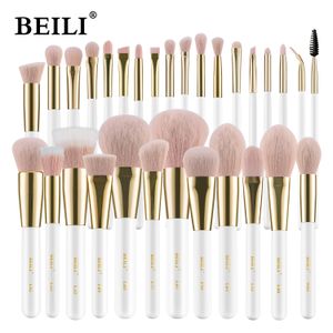 Outils de maquillage BEILI Pinceaux de maquillage en or blanc Fond de teint professionnel Pinceaux en poudre pour fard à paupières Ensemble de pinceaux de maquillage synthétique rose de haute qualité 230203