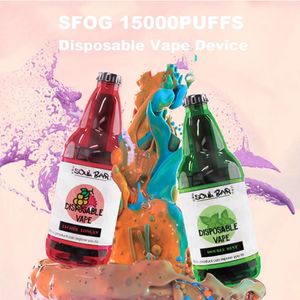 Malaisie vente chaude Sfog 15000bouffées forme de bouteille jetable Vape Bar cristal 22ml e-liquide narguilé stylo débit d'air réglable Ecigs