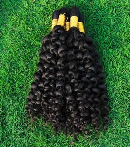 Malaisien Kinky Curly Bulk Hair Weave 3 Bundles Conseils complets Extensions de cheveux humains Kinky Curl non transformés en vrac pour tresses sans trame2611547