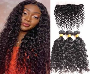 Malaisien Malasian Water Wave 3 Bundles avec dentelle frontale Extension de cheveux de vague d'océan faisceaux de tissage bouclés gonflables humains humides et ondulés 2940461