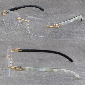 Cadres masculins et féminins Blanc à l'intérieur du cadre en corne de buffle noir Homme Femme Optique Original Lunettes de vue en bois Monture en or 18 carats Lunettes sans monture Lunettes unisexes Taille: 58-18-140