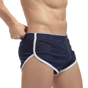 Boxers en maille pour hommes, sous-vêtements Sexy, taille basse, troncs respirants, séchage rapide, sous-vêtements de sport d'été pour la maison, Shorts amples, pyjama