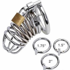 Male Chastity Device Men Bird Lock Metal Belt Chrome Cock Cage S001 #R2