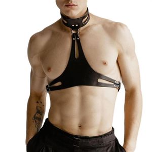 Harnais masculin BDSM Fetish Gay Lingerie Cuir Réglable Ceinture Cage Bondage Érotique Sexy Punk Rave Costumes Cosplay Tops Bras Sets240s