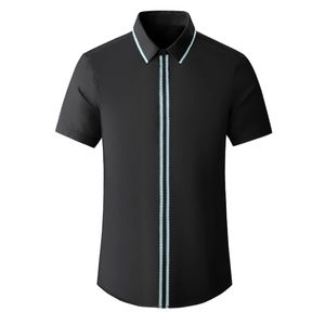 Camisas masculinas de lujo de manga corta con cinta simple, camisas de vestir informales para hombre, esmoquin de fiesta ajustado a la moda