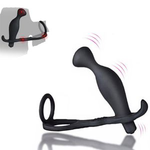 Masseur de Prostate vibrant pour homme, avec Double vibrateur, plaisir, Plug anal, jouets sexuels pour hommes, Cock Ring216B