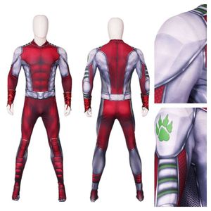 Traje Zentai de Cosplay para hombre, disfraz de bestia, mono rojo con máscara de LICRA, mono estampado 3d, disfraz de fantasía