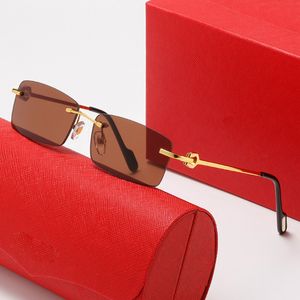 Gafas de sol de diseñador para hombre para mujer Marcos Carti C Decoración Gafas de sol Sin montura Cuadrado Metal Templo Lente Material Casual Primavera Bisagra Cruz Hebilla Anteojos con caja