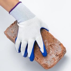 Gants homme site de protection du travail résistant à l'usure travail antidérapant imperméable en caoutchouc ligne blanche gants en gros