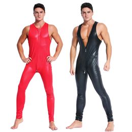 Homme cuir latex catsuit Teddy body noir rouge brillant érotique Lingerie body Zentai Body Wear combinaison une pièce