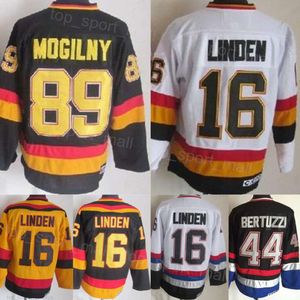 Homme Retro Hockey 16 Trevor Linden Jerseys 89 Mogilny 44 Todd Bertuzzi 10 Pavel Bure 1 Kirk Mclean Vintage Classic Broderie Respirant Team Couleur Noir Blanc Jaune