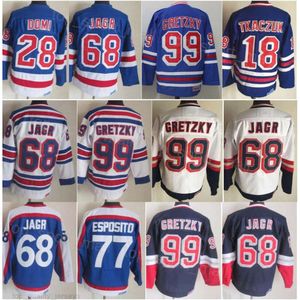 Homme Retro Hockey 99 Wayne Gretzky Jerseys CCM Retire 68 Jaromir Jagr 77 Phil Esposito 28 Tie Domi 18 Walt Tkaczuk Vintage Classic 91-92 75e anniversaire Stitch