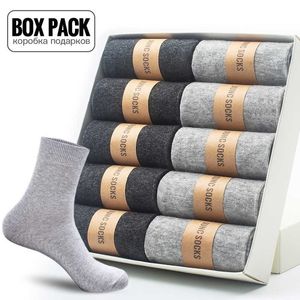 Box Wholesale Compression Cotton Man Pack Men's Socks 10Pairs / Box Black Business Men Soft Respirant Summer Winter For Boy's Gift Size EUR39-45