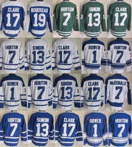 Homme Vintage Hockey 7 Tim Horton Jersey Rétro Classique 7 Lanny McDonald 19 Bruce Boudreau 1 Johnny Bower 13 Mats Sundin Retraite CCM 75e Anniversaire Broderie Bonne