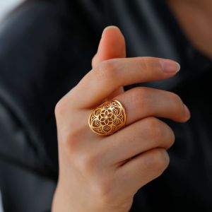 Mandala Yoga ajustable 14k anillos de oro nueva flor de loto moda pareja anillos de dedo amuleto joyería Wicca regalos