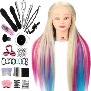 Têtes de mannequin Neverland 29 pouces tête de Mannequin de cheveux synthétiques colorés pour coiffures tête de formation de coiffure accessoires de pince de poupée factice 230310